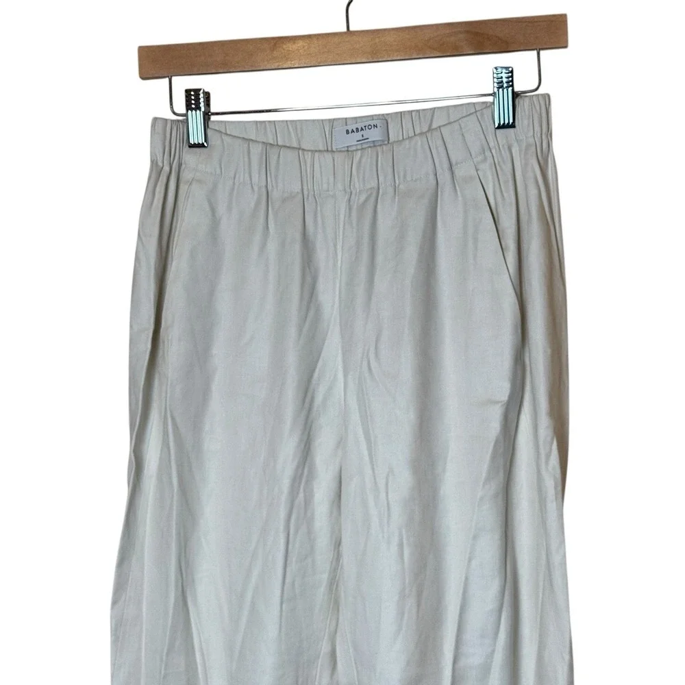 Babaton Dexter Linen‎ Blend Trouser Ankle Pants Small Ivory Quiet Luxury Neutral